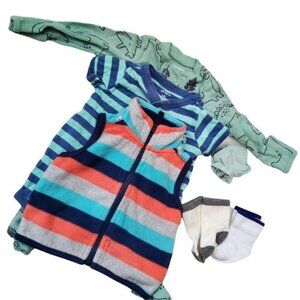 Carter's 3 pieces romper footie ,striped Overall ,Colorful Vest All Sz Newborn